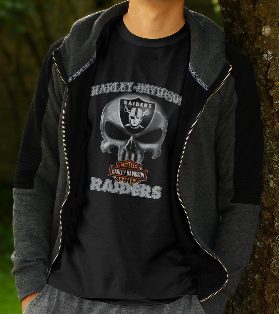 Harley Davidson Skull Raiders Nfl Oakland Raiders Motorcycles T-Shirt