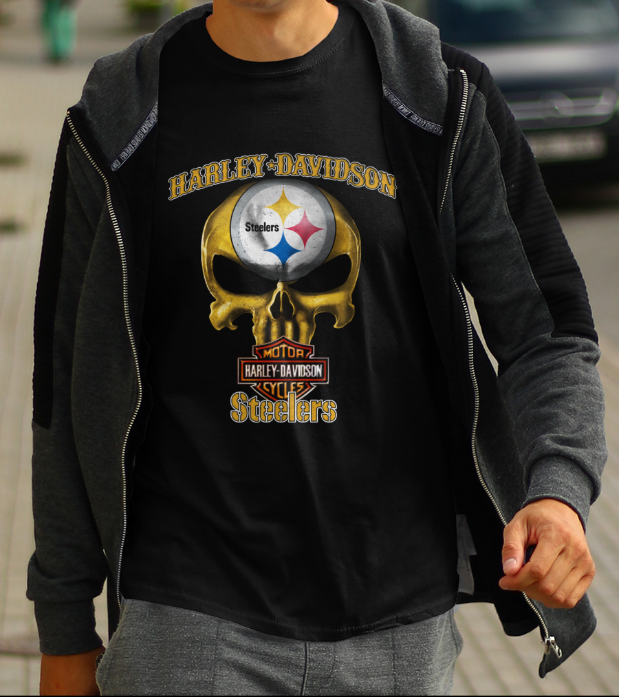 Harley Davidson Skull Steelers Nfl Pittsburgh T-Shirt