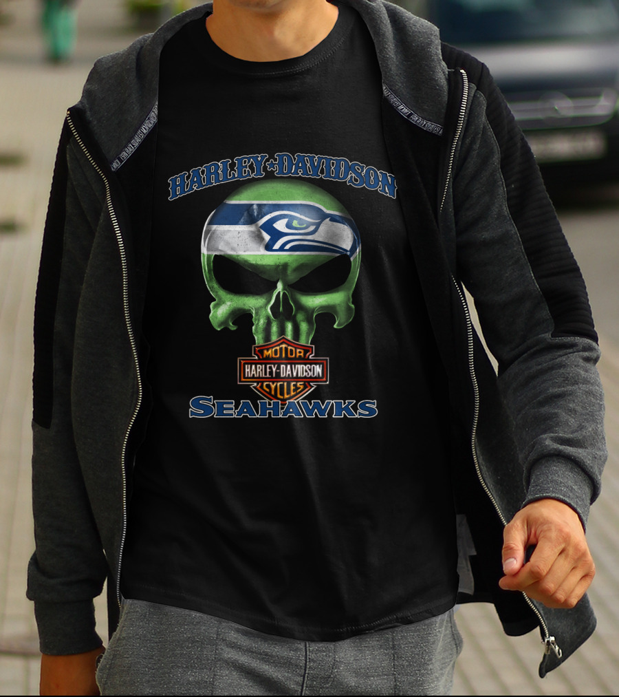 Harley Davidson Seahawks Skull Harley Davidson Motor Cycles Seattle Seahawks T-Shirt