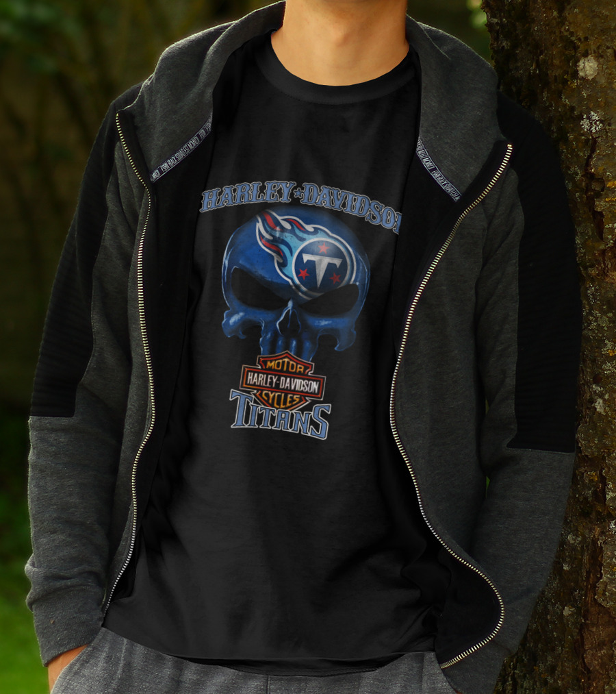 Harley Davidson Skull Tennessee Titans Nfl Motor Cycles T-Shirt