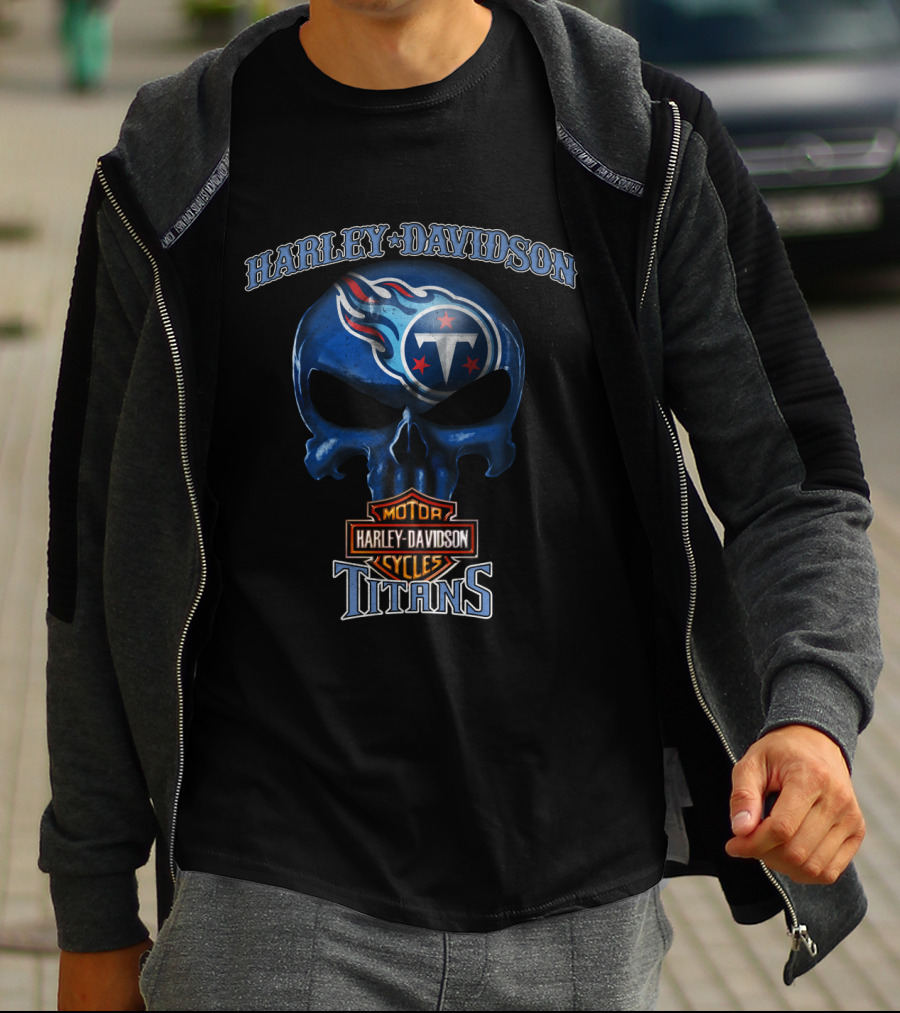 Harley Davidson Skull Tennessee Titans Nfl Motor Cycles T-Shirt