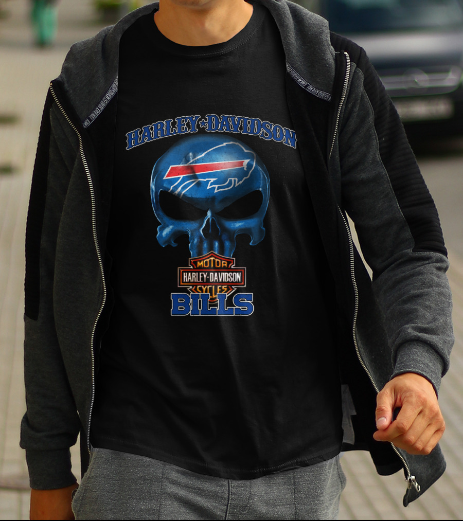 Harley Davidson Motorcycles Skull Buffalo Bills Nfl T-Shirt