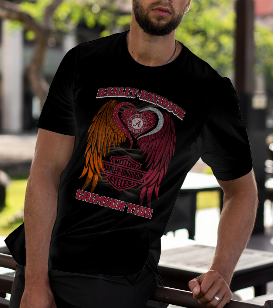 Harley Davidson Alabama Crimson Tide Winged Heart Motor Cycles T-Shirt
