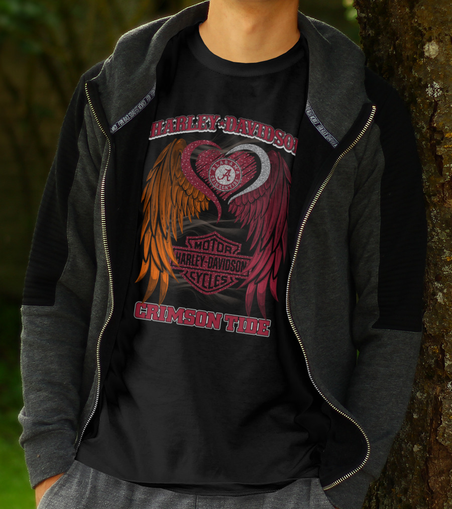 Harley Davidson Alabama Crimson Tide Winged Heart Motor Cycles T-Shirt