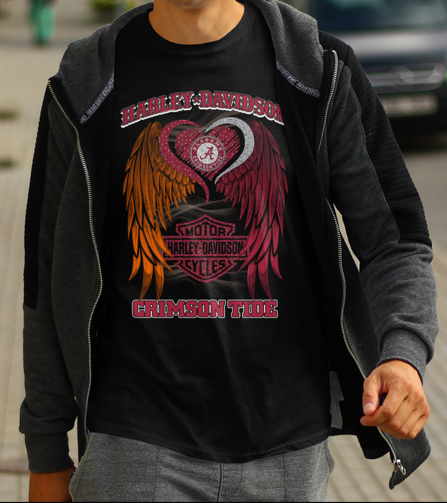 Harley Davidson Alabama Crimson Tide Winged Heart Motor Cycles T-Shirt