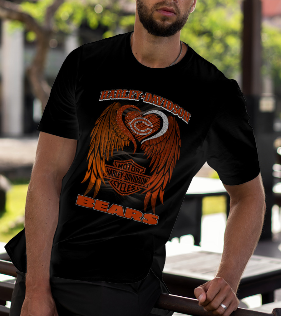 Harley Davidson Chicago Bears Motor Cycles Wings T-Shirt