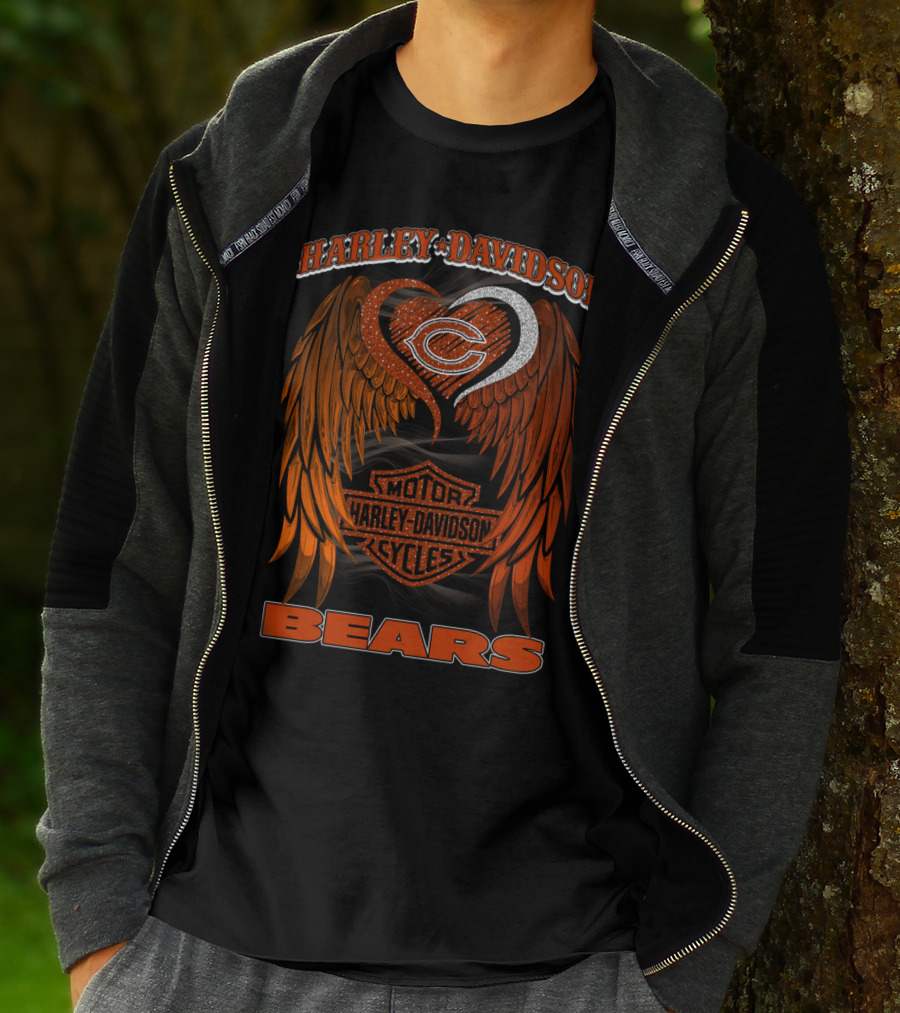 Harley Davidson Chicago Bears Motor Cycles Wings T-Shirt