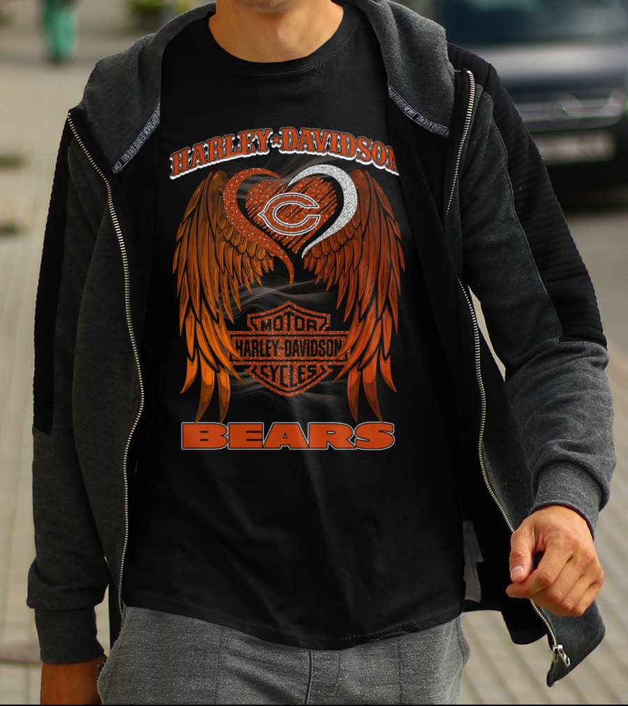 Harley Davidson Chicago Bears Motor Cycles Wings T-Shirt