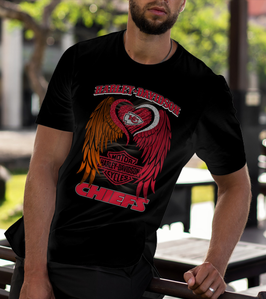 Harley Davidson Motor Cycles Kansas City Chiefs Wings Heart T-Shirt