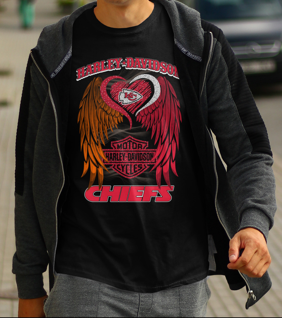 Harley Davidson Motor Cycles Kansas City Chiefs Wings Heart T-Shirt