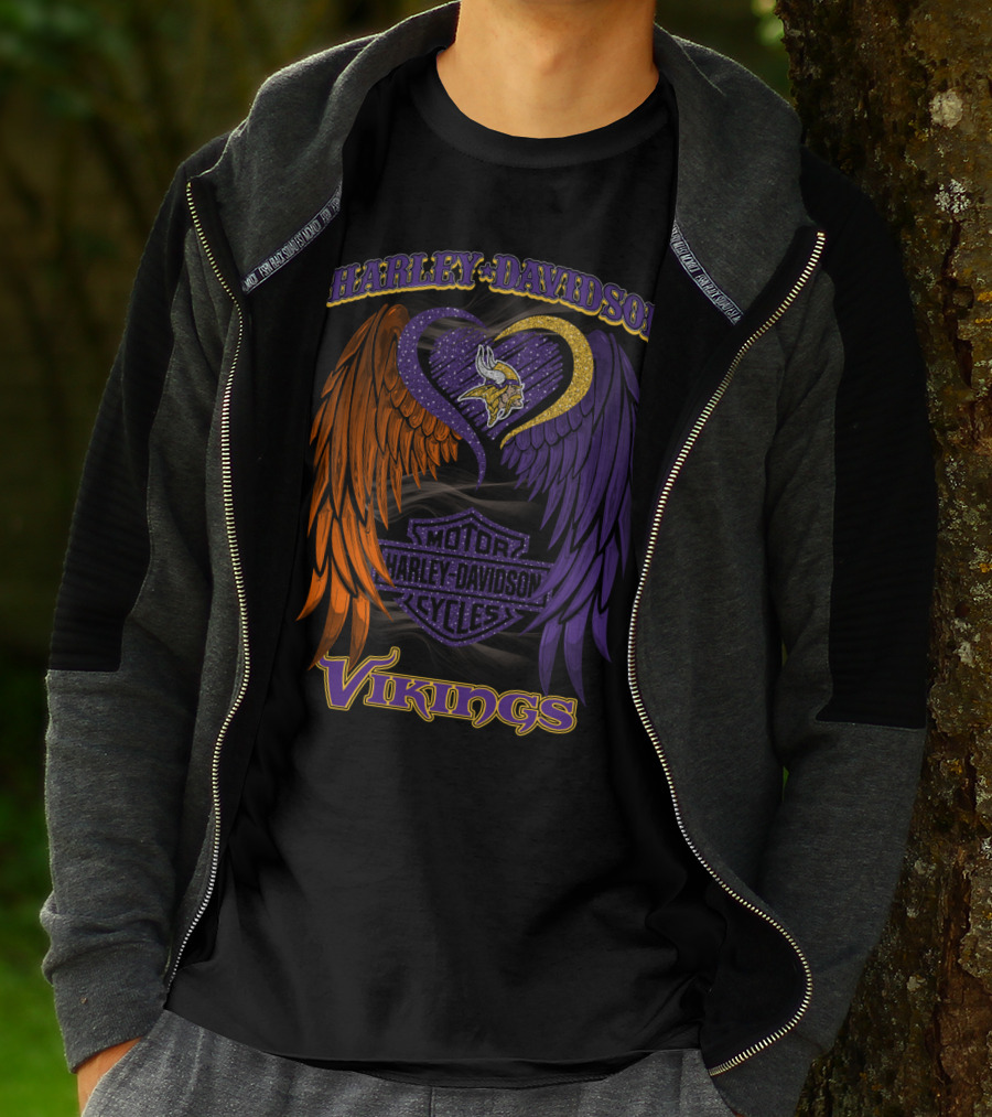 Harley Davidson Motor Cycles Minnesota Vikings Winged Heart T-Shirt