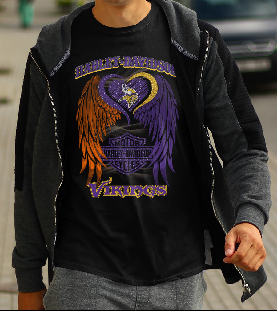 Harley Davidson Motor Cycles Minnesota Vikings Winged Heart T-Shirt
