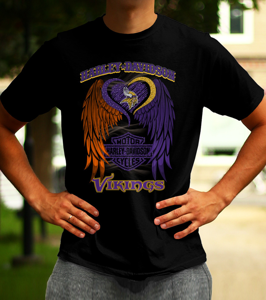 Harley Davidson Motor Cycles Minnesota Vikings Winged Heart T-Shirt