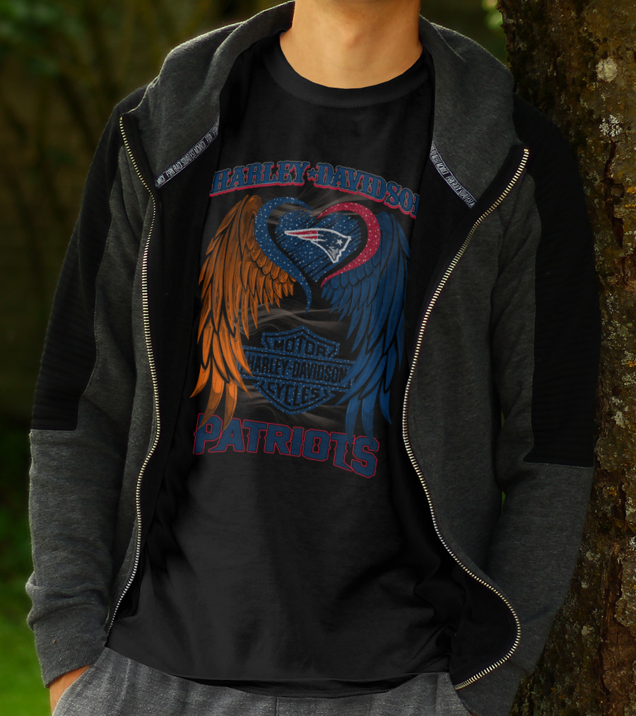 Harley Davidson Motor Cycles Patriots Wings Heart Hd2805 Nfl New England Patriots T-Shirt