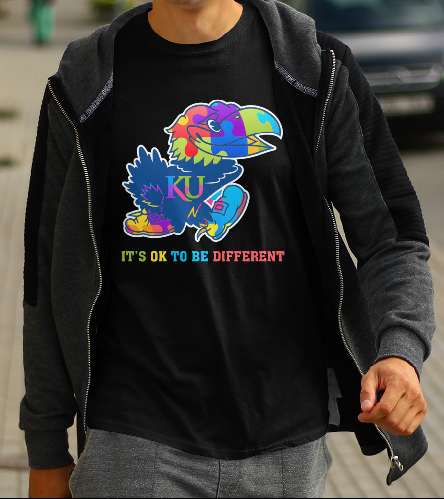 KU Jayhawks It's OK To Be Different Rainbow Mascot T-Shirt