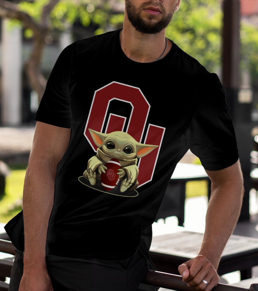 Baby Yoda OU Logo Football T-Shirt