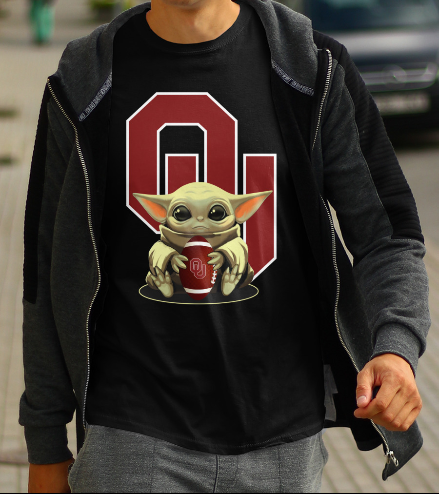 Baby Yoda OU Logo Football T-Shirt