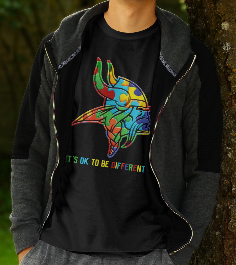 Vikings It's OK To Be Different Colorful Puzzle Viking Helmet T-Shirt