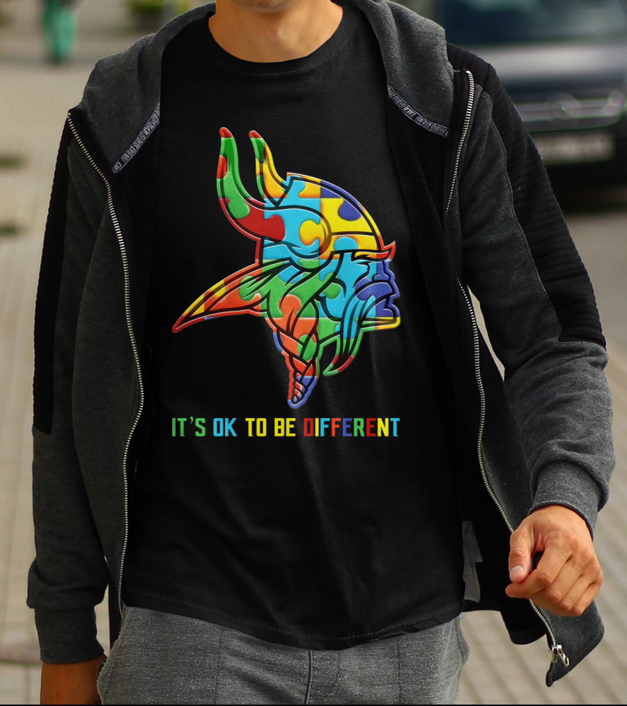 Vikings It's OK To Be Different Colorful Puzzle Viking Helmet T-Shirt