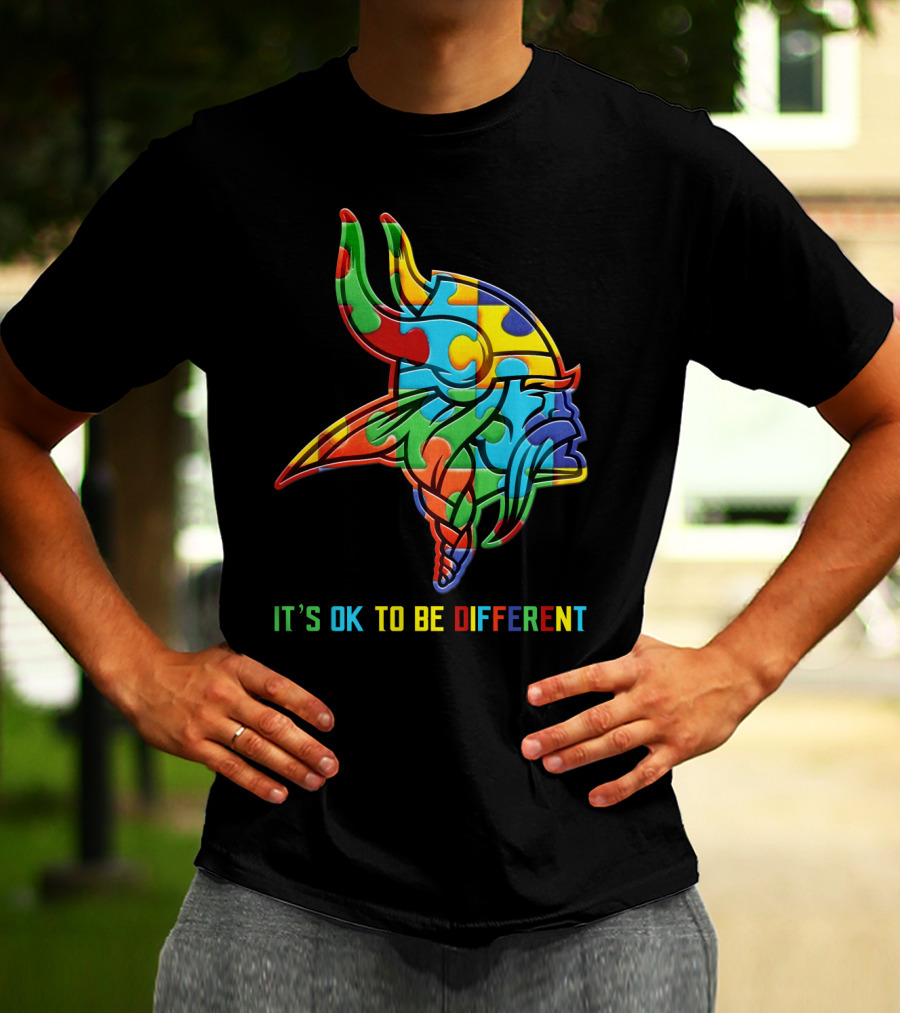 Vikings It's OK To Be Different Colorful Puzzle Viking Helmet T-Shirt