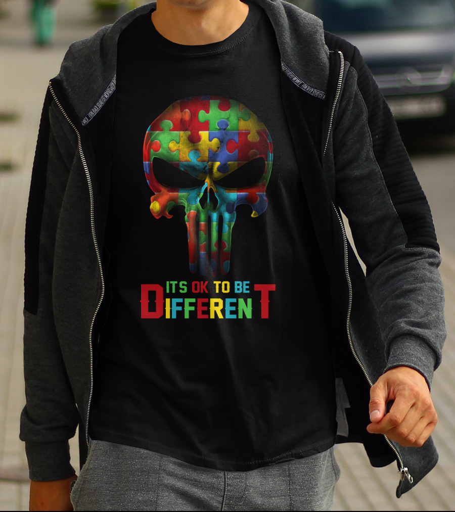Its OK To Be Different Puzzle Skull T-Shirt