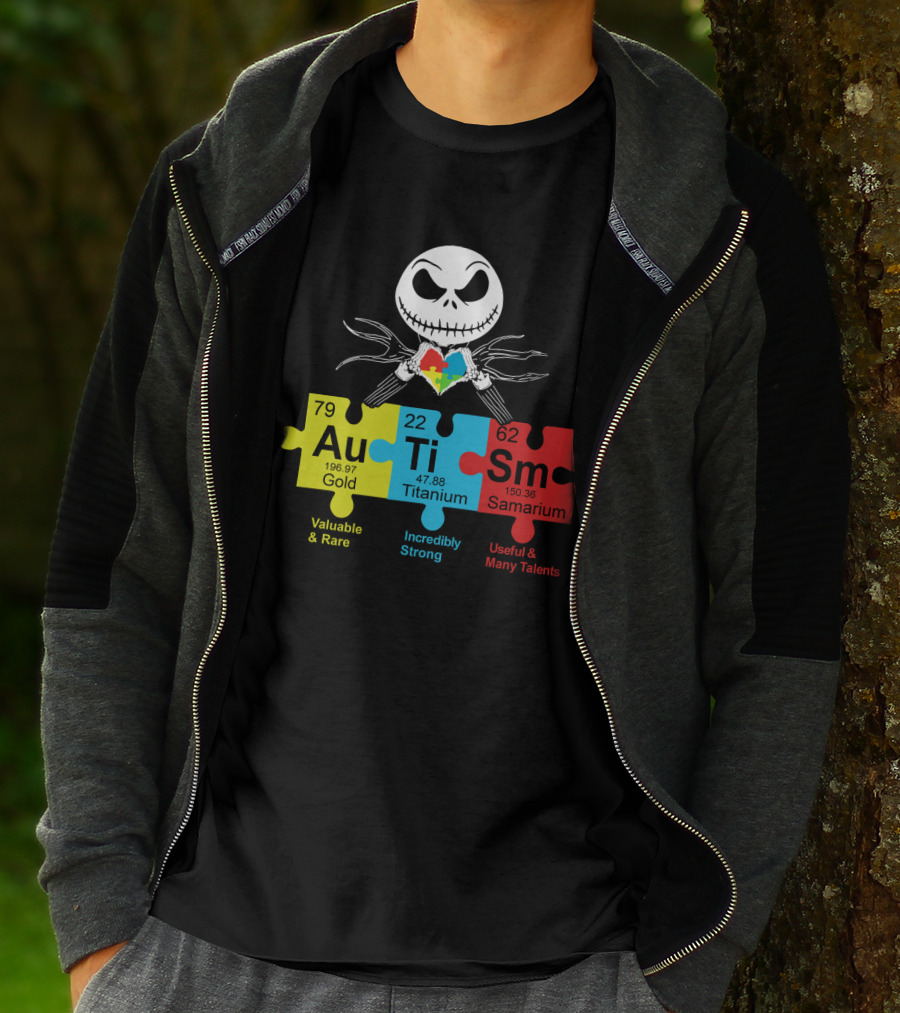 Autism Gold Titanium Samarium Jack Skellington Puzzle Elements T-Shirt
