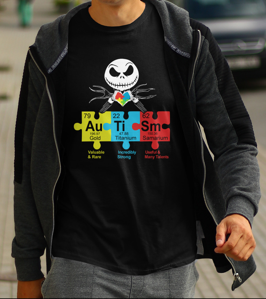 Autism Gold Titanium Samarium Jack Skellington Puzzle Elements T-Shirt