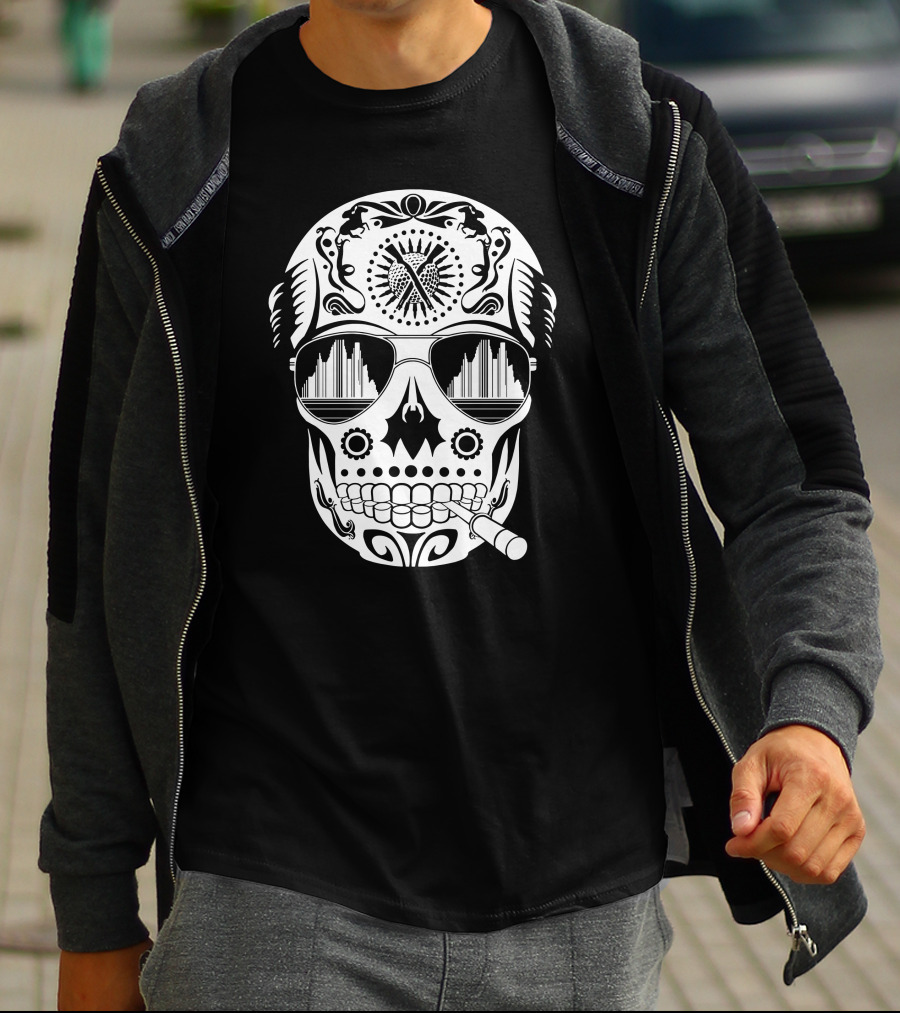 Hunter Skull Thompson Sugar Skull With Sunglasses And Cigarette T-Shirt