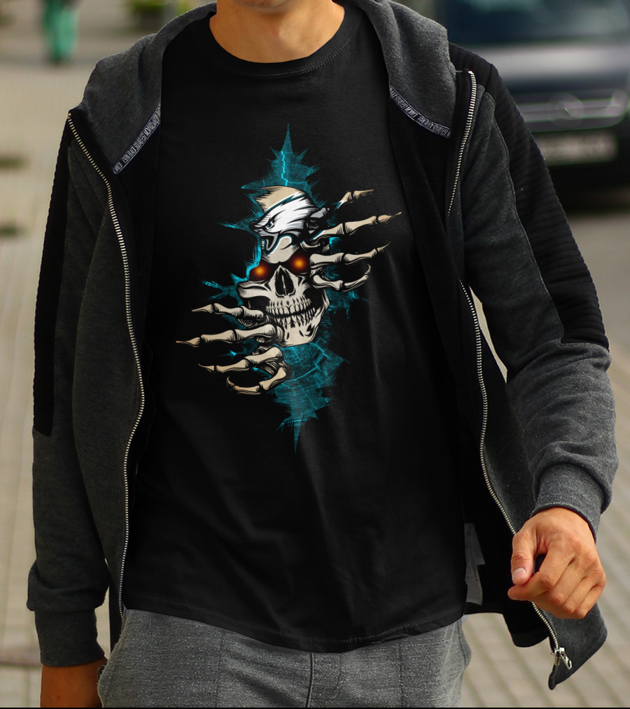 Skull With Flaming Eyes And Eagle Claws Explosion T-Shirt