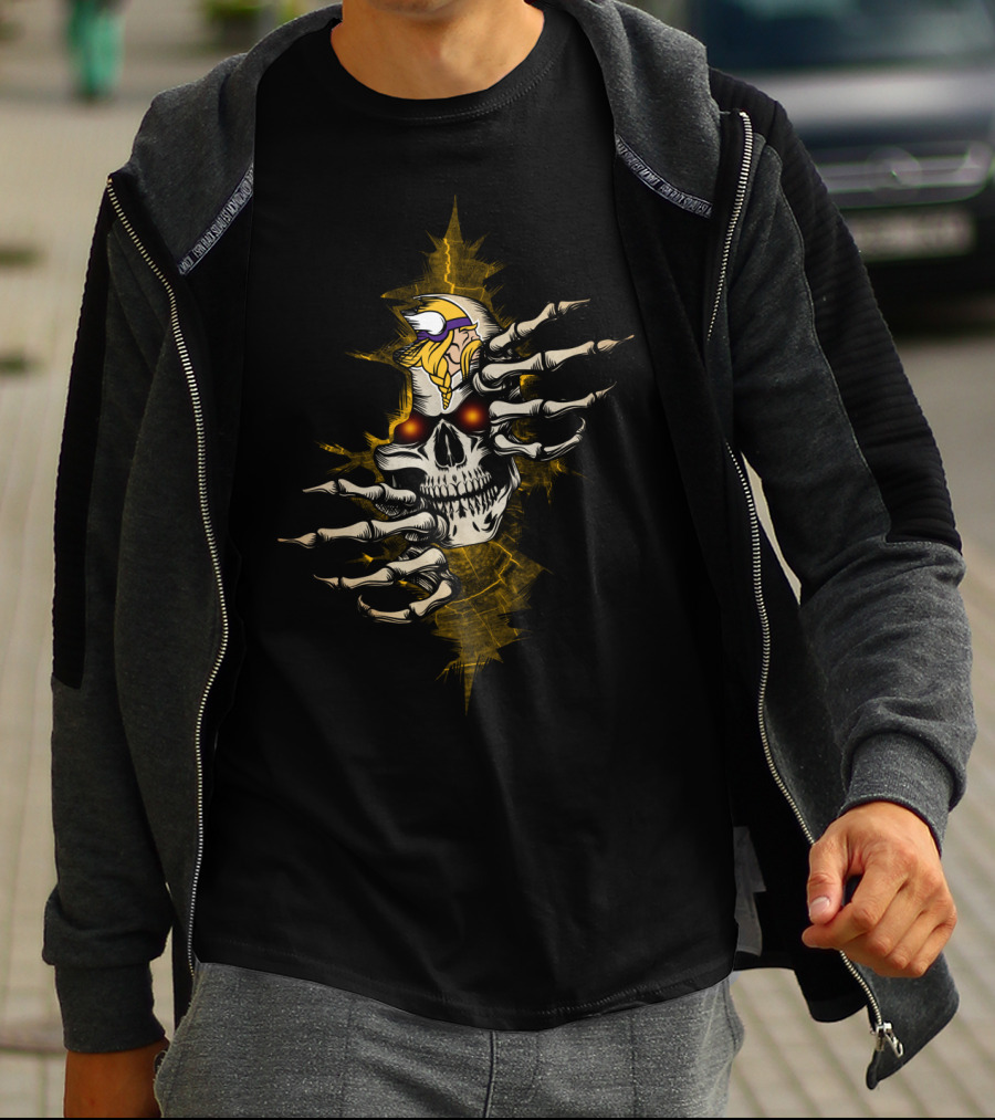 SKULL VIKINGS LOGO WITH HAUNTING SKELETON HANDS T-Shirt