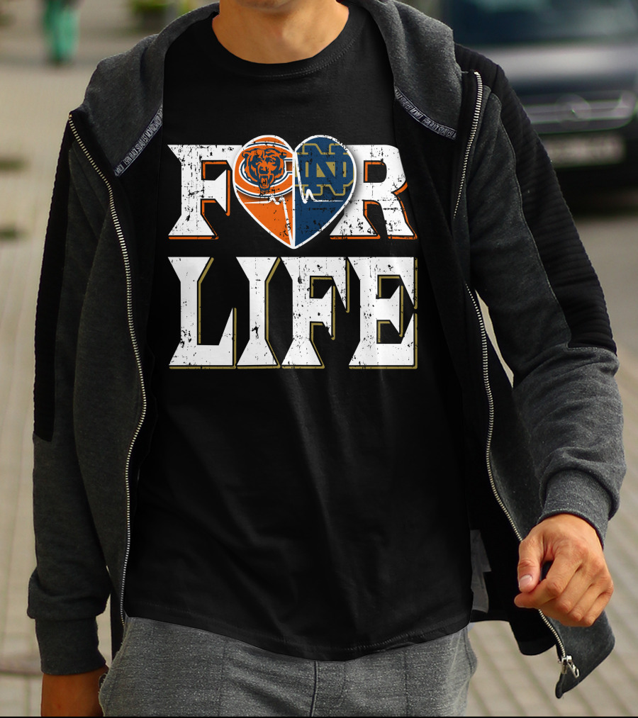 For Life Bears Notre Dame Fighting Irish Heart T-Shirt