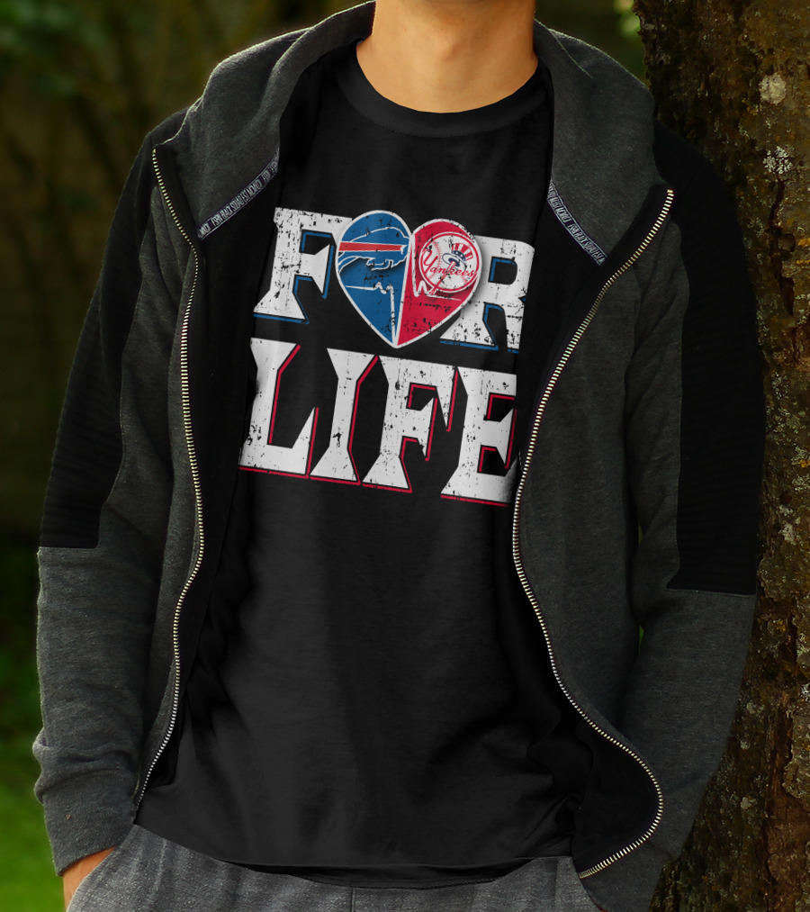 For Life Buffalo Bills New York Yankees Heart T-Shirt