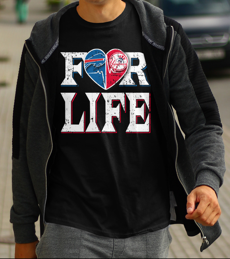 For Life Buffalo Bills New York Yankees Heart T-Shirt