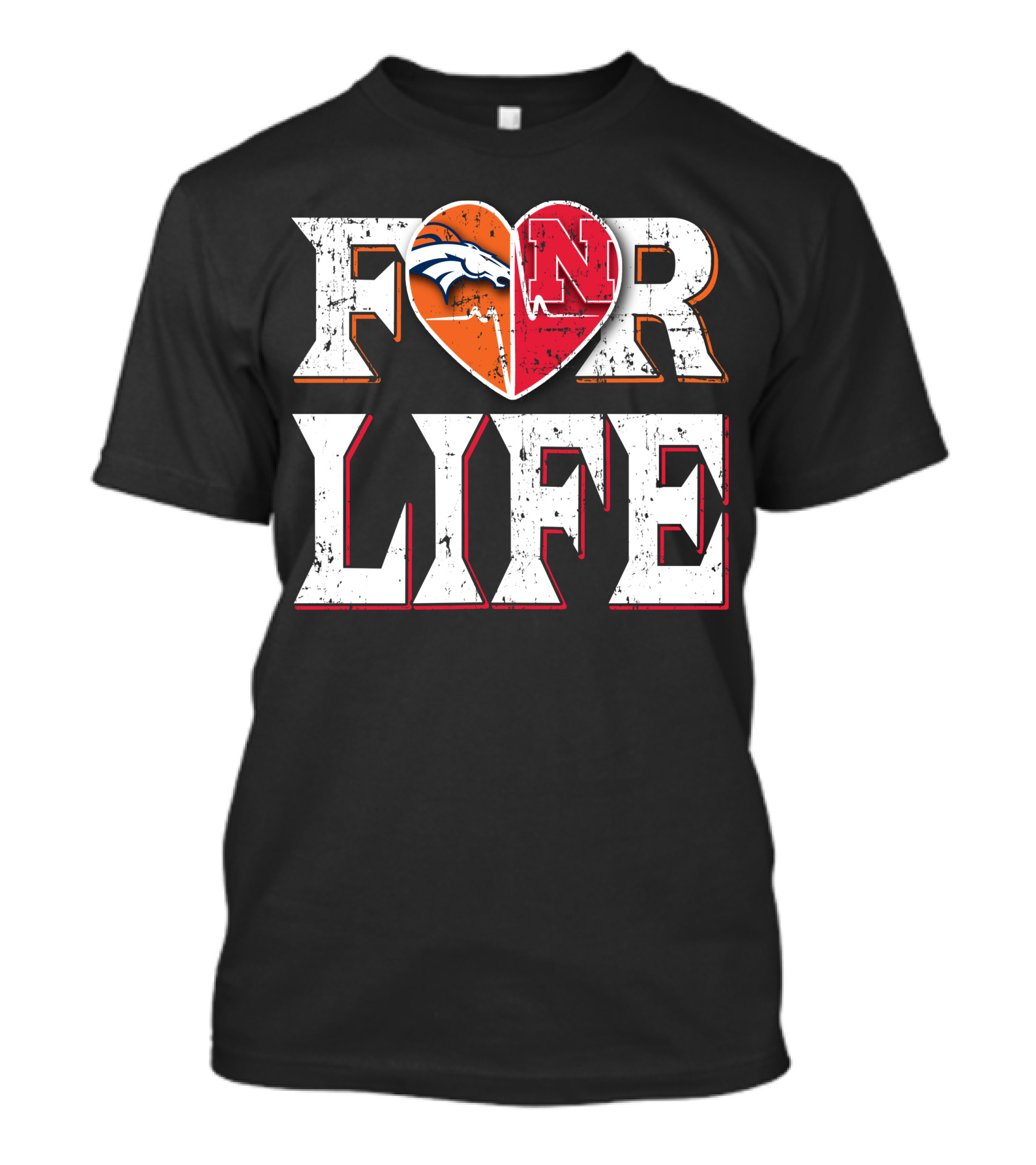 For Life Broncos Cornhuskers Heart T-Shirt