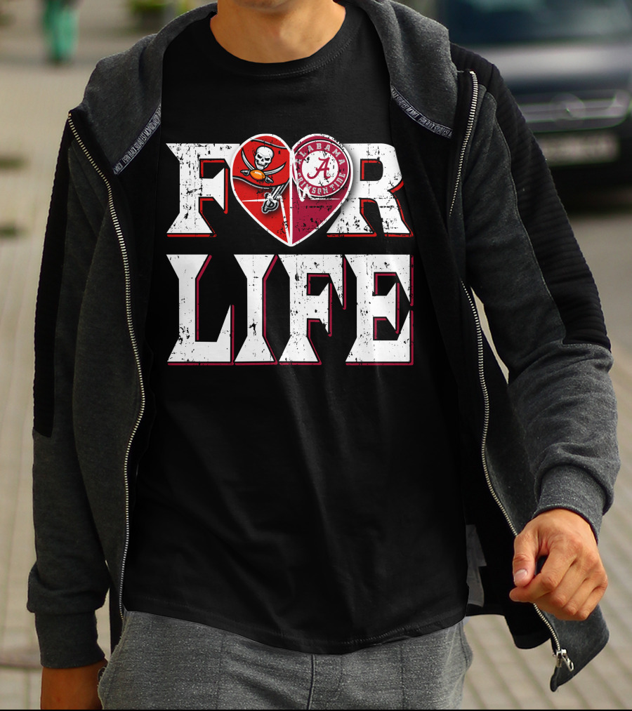 For Life Buccaneers Alabama Crimson Tide Heart T-Shirt