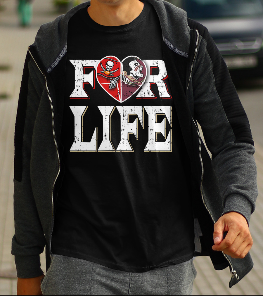For Life Buccaneers Seminoles Logos Heart T-Shirt