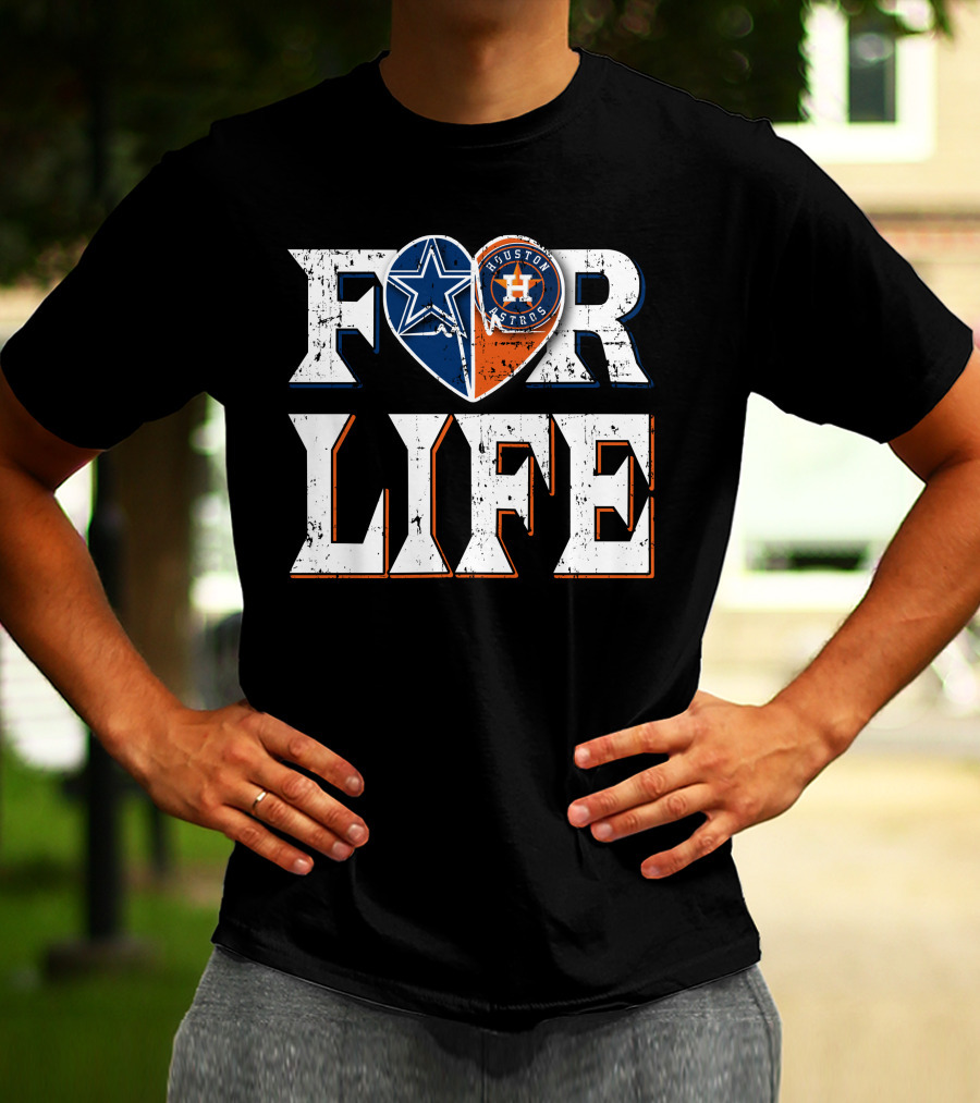 For Life Dallas Cowboys Houston Astros Heart T-Shirt