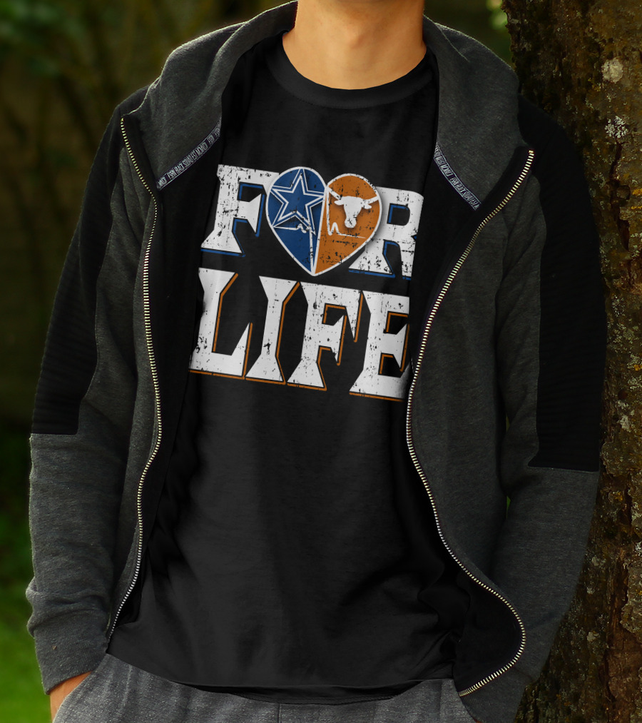 For Life Cowboys Longhorns Heart Star T-Shirt