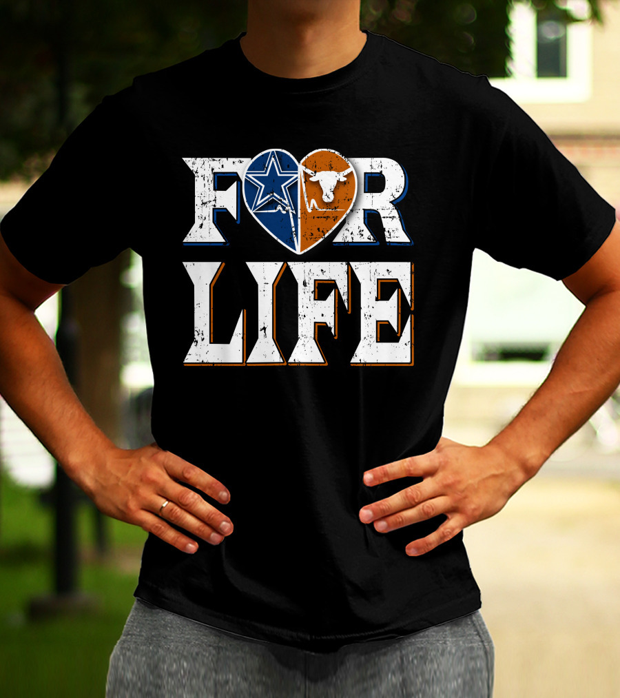 For Life Cowboys Longhorns Heart Star T-Shirt