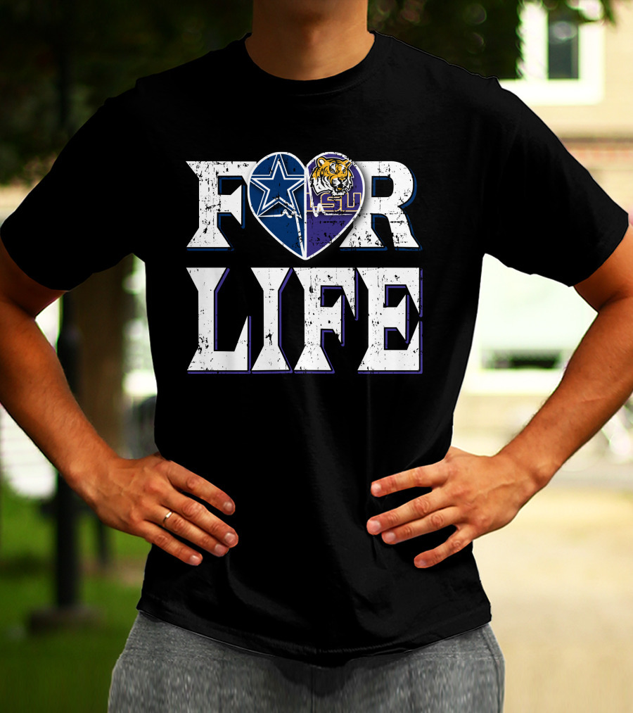 For Life Cowboys Lsu Tiger Star Heart T-Shirt