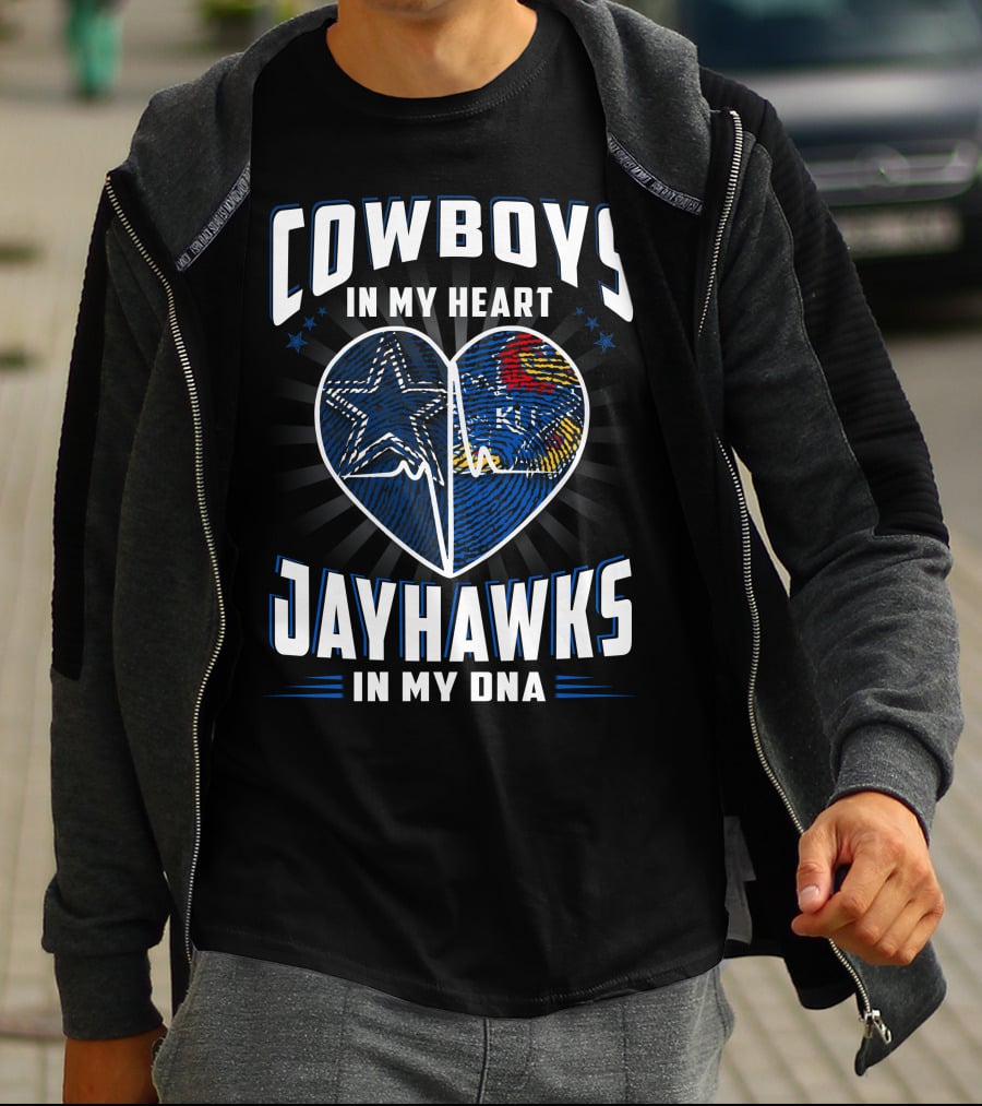 COWBOYS IN MY HEART JAYHAWKS IN MY DNA T-Shirt