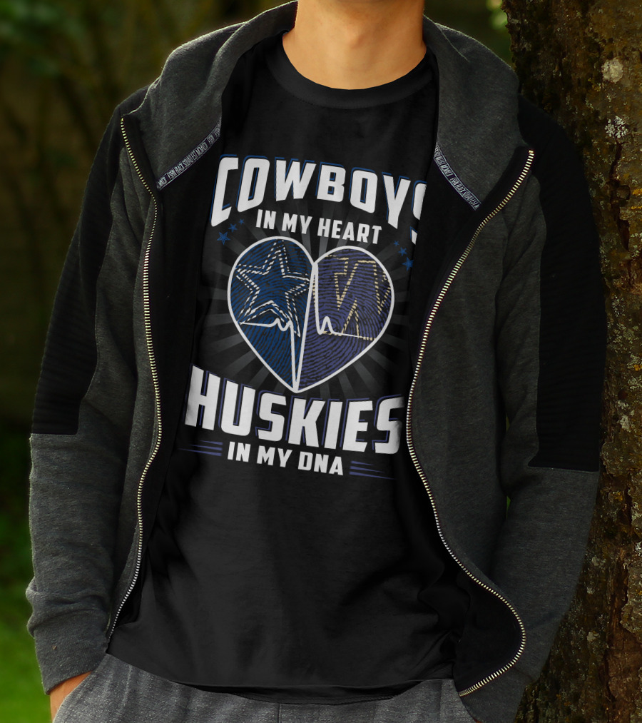 Cowboys In My Heart Huskies In My Dna T-Shirt