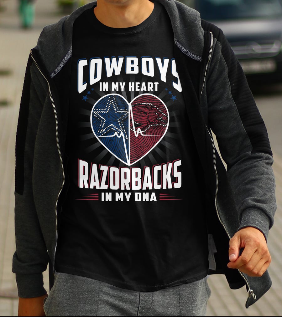 Cowboys In My Heart Razorbacks In My Dna T-Shirt