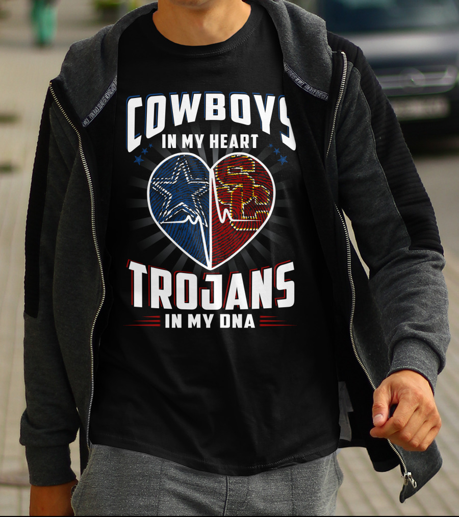 COWBOYS IN MY HEART TROJANS IN MY DNA T-Shirt