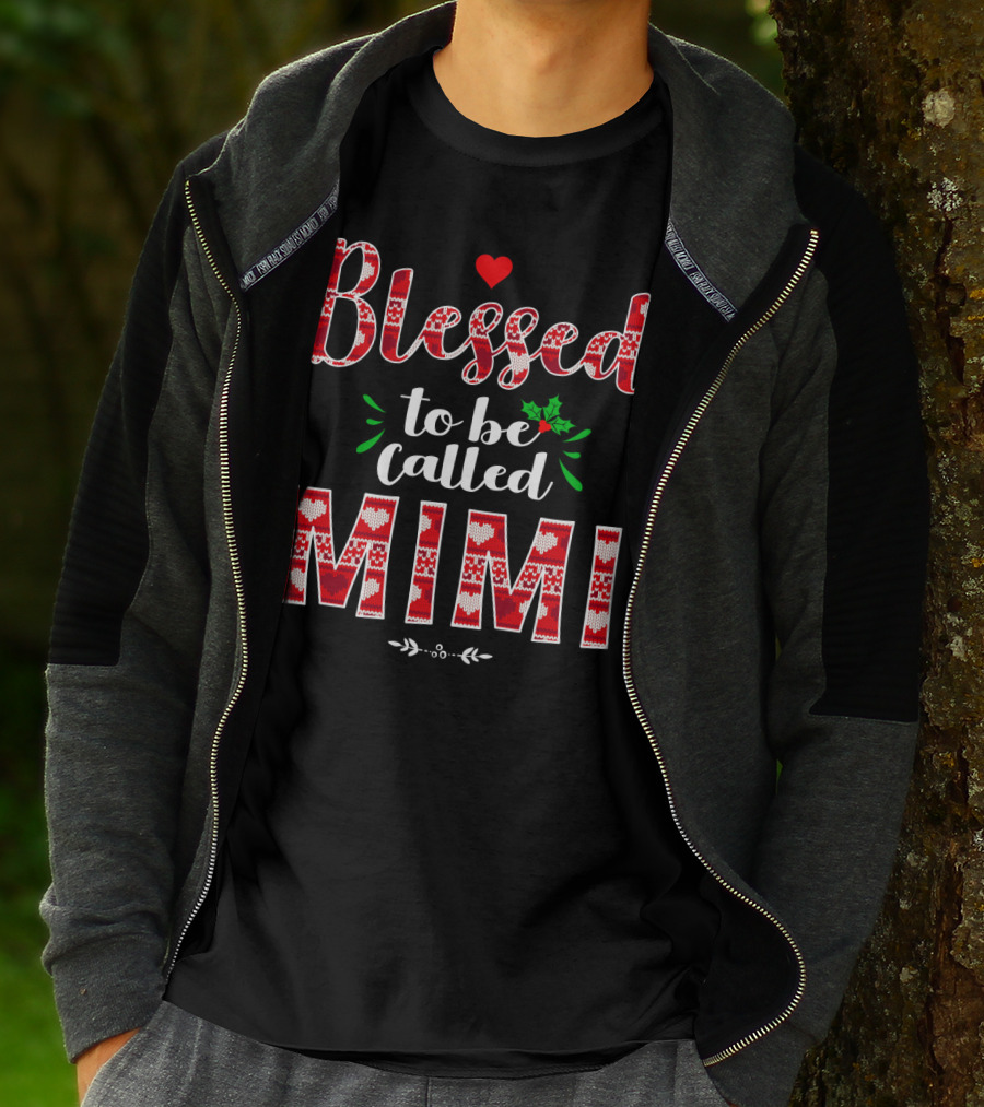 Blessed To Be Called Mimi Holiday Knit Pattern Heart And Holly T-Shirt