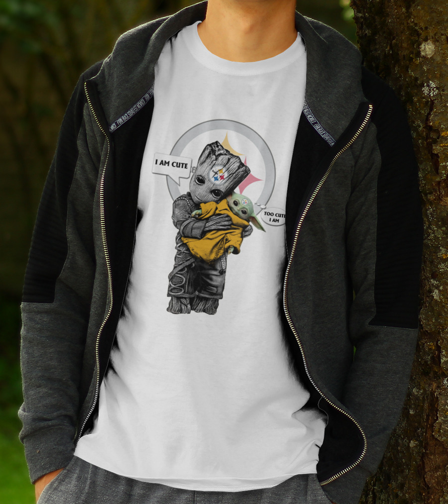 I AM CUTE TOO CUTE I AM Steelers NFL Yoda Groot T-Shirt