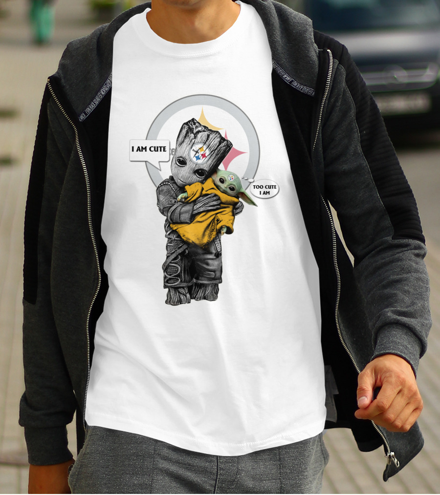 I AM CUTE TOO CUTE I AM Steelers NFL Yoda Groot T-Shirt
