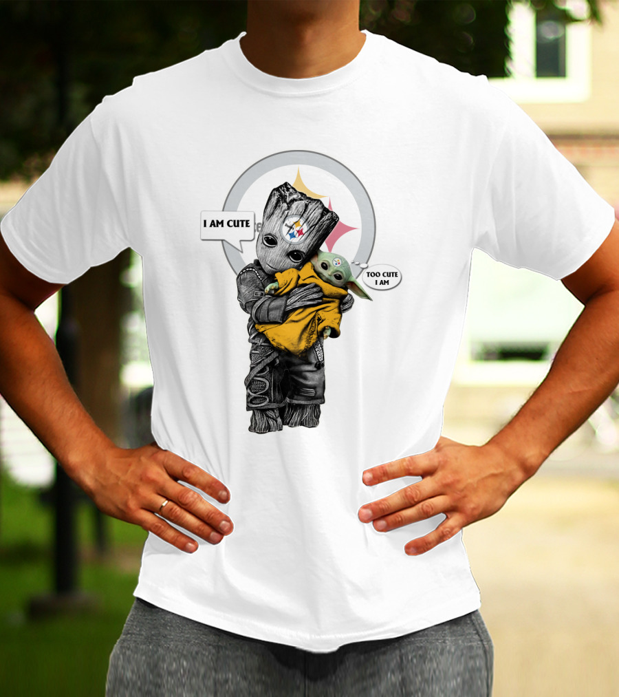 I AM CUTE TOO CUTE I AM Steelers NFL Yoda Groot T-Shirt
