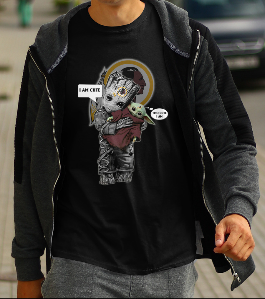 WR 010 NFL YodaST I Am Cute Too Cute I Am Baby Characters Hugging T-Shirt