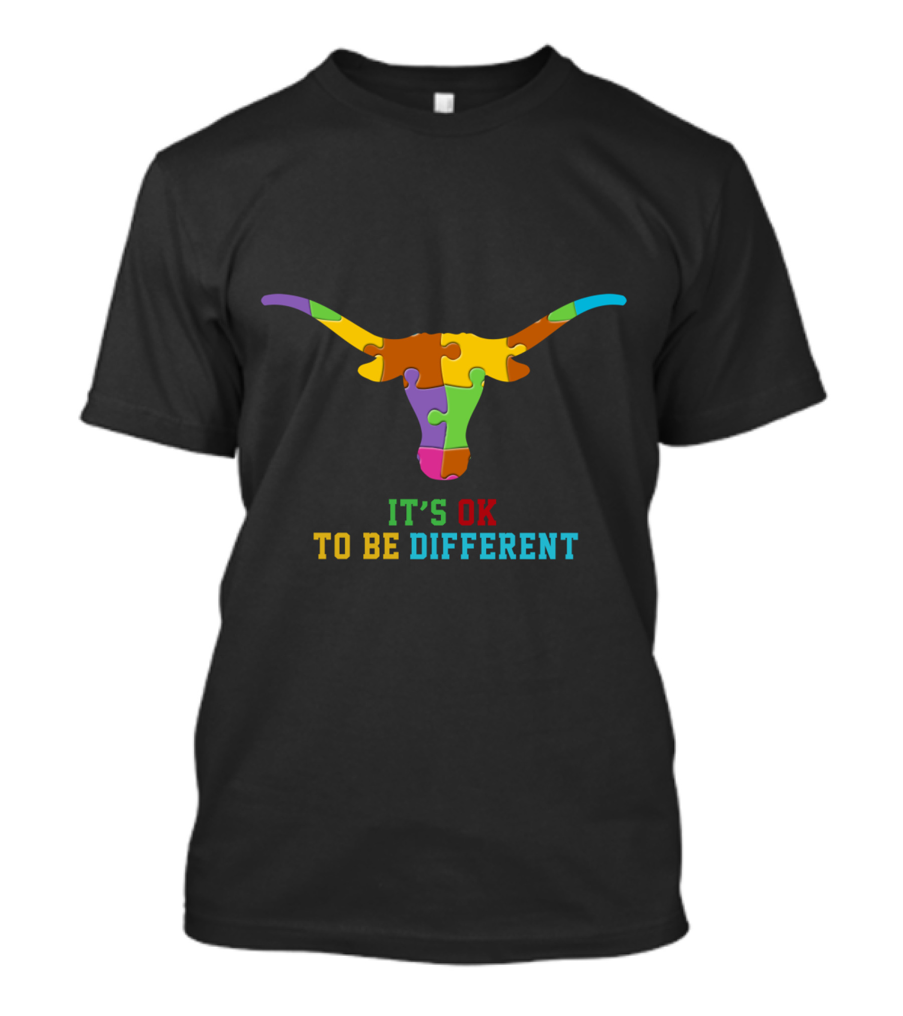 It's Ok To Be Different Colorful Puzzle Bull T-Shirt